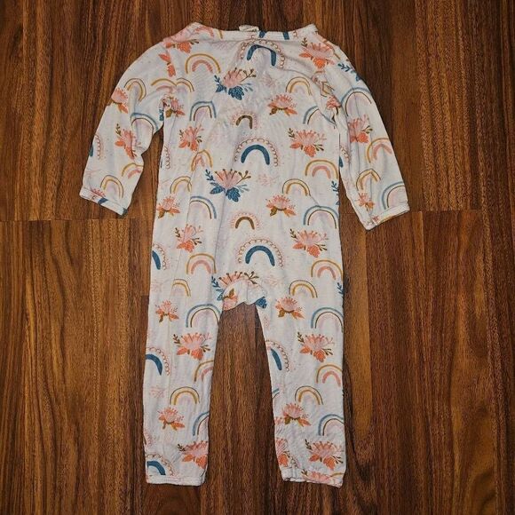 Larkspur Baby Company Rainbow & Lotus Bamboo Double Zipper Romper Baby Size 6-12 - Picture 5 of 5